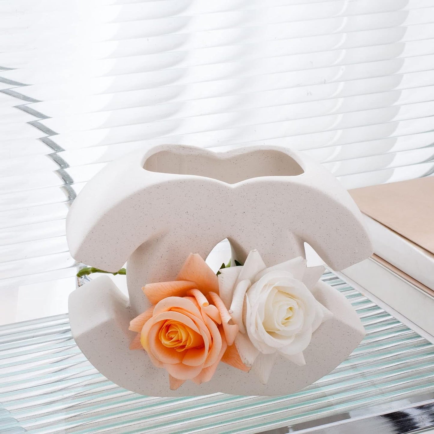 White Ceramic Vase, Minimalist Nordic Boho Matte Pampas Flower Vases,Ins for Wedding Dinner Table Party Living Room Office Bedroom(5.5" Hx7 Mx4 Caliber)