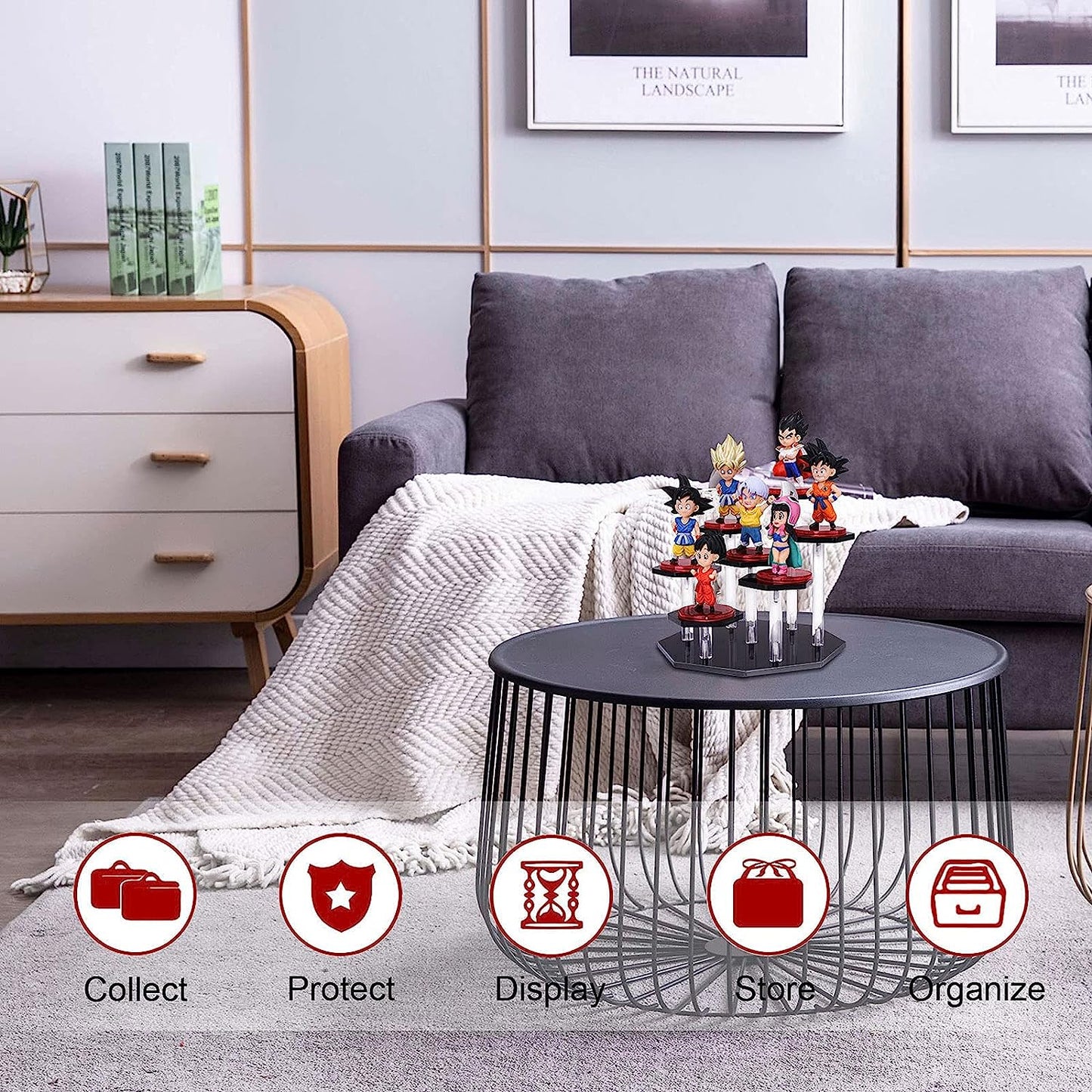 Acrylic Display Stand for Figures, Collectibles, Toys and Dolls, Jewelry, Action Figures Collection Organizer Holder, Collectibles Stand, Cosmetic Items Risers, 7-Tier. (Black)