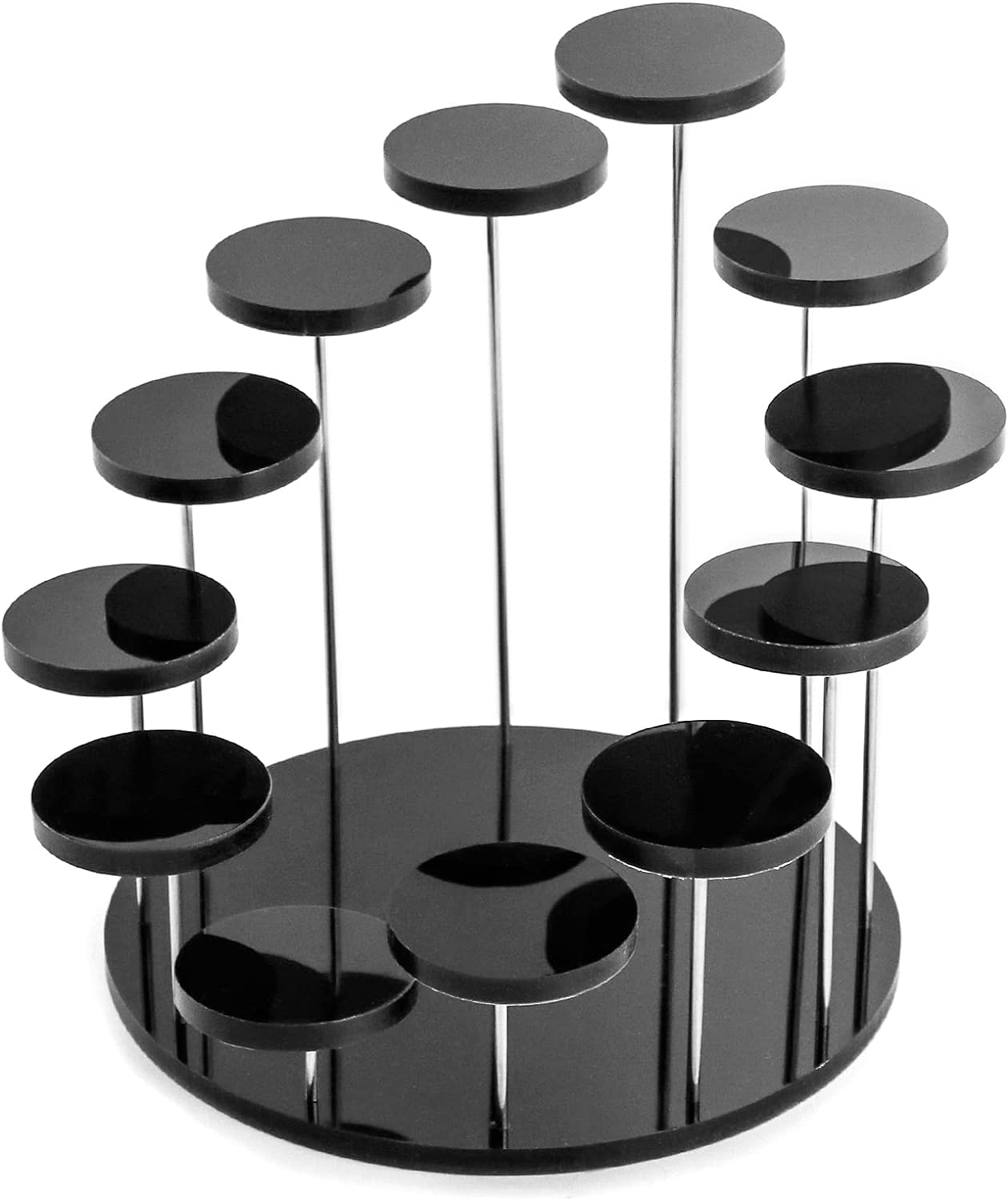 Round Acrylic Products Display Riser Stands, 12 Tier Jewelry Display Stands for Rings Earrings,Mini Figurines, Black