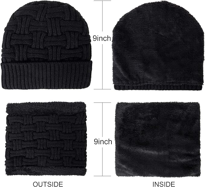 3-Pieces Winter Beanie Hat Scarf and Touch Screen Gloves Set Warm Knit Skull Cap Gifts for Men Women