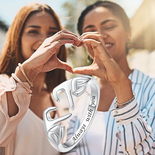 Sterling Silver Heart Rings for Women Teen Girls, Adjustable