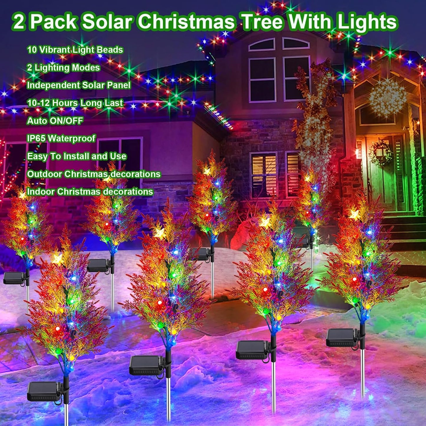Christmas Decorations Outside, 4 Pack Solar Christmas Tree Lights Outdoor Waterproof, Multi-Color Xmas Tree Pathway Lights for Solar Outdoor