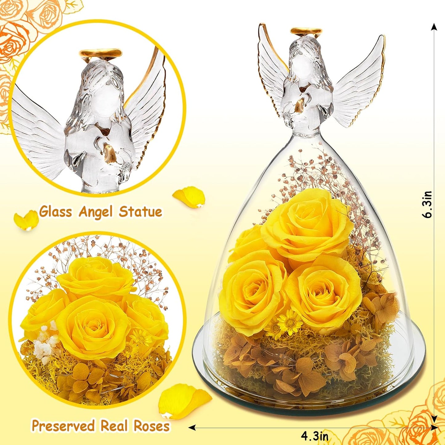 Birthday Gifts for Women, Preserved Flowers Rose Gift for Mom Wife Girlfriend, Glass Angel Figurines with LED Light, Forever Rose for Mothers, Valentines, Anniversary, Christmas Day Gift