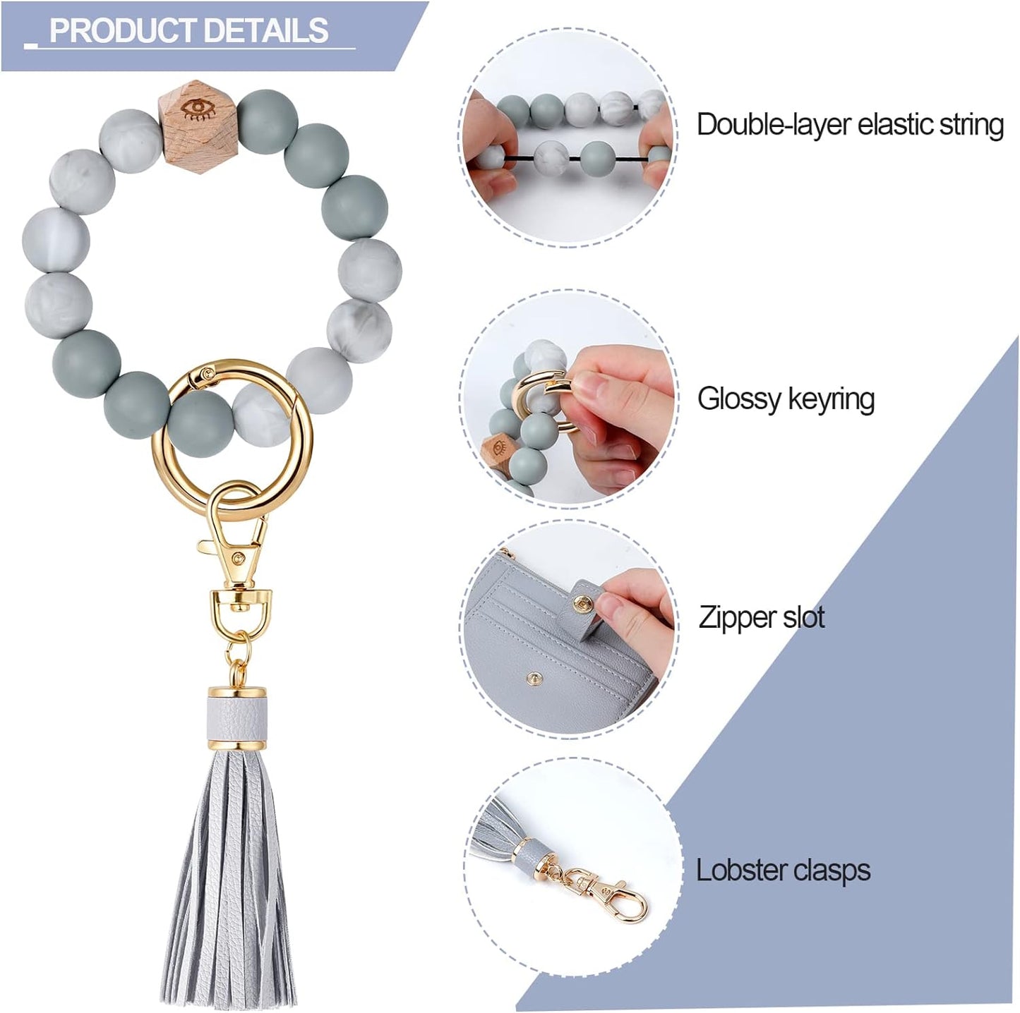 Valentine's Day Wristlet Bracelet Keychain Wallet for Women 9 Slots Credit Card Holder Tassel Purse with Gift Box (Grey)