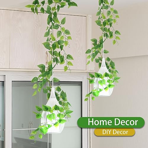 2 Strands Artificial Vines Scindapsus Garland 6FT Real Touch Fake Vine with Silk Green Leaves Faux Hanging Plants