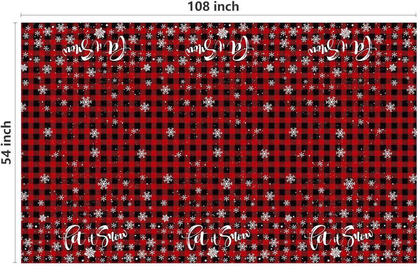 3 Pack Christmas Disposable Tablecloth, Red Black Buffalo Plaid Plastic Rectangular Table Cover 54×108 Inch