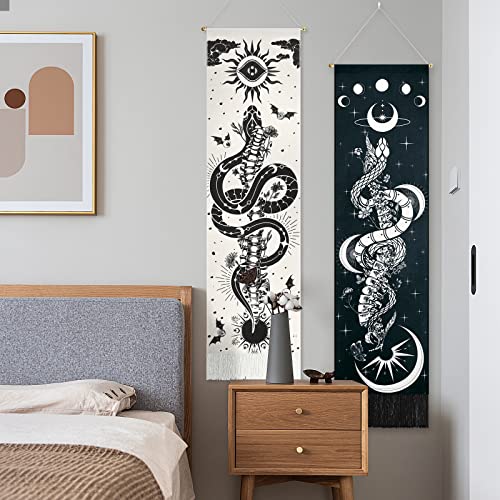 Skeleton Tapestry Planet Gothic Skull White and Black for Bedroom, Living Room