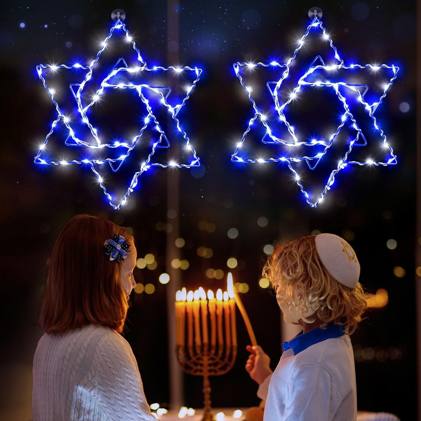 2 Pack Decorations Blue White Light, 8 Modes Chanukah LED Lights Battery