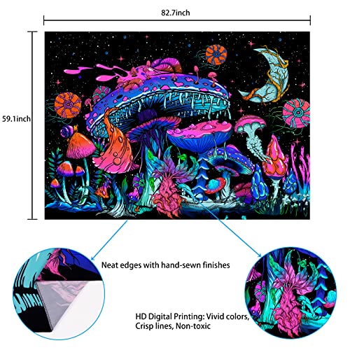 Mushroom Moon and Stars Plants Starry Night Sky Monster Tapestry Wall Hanging for Room