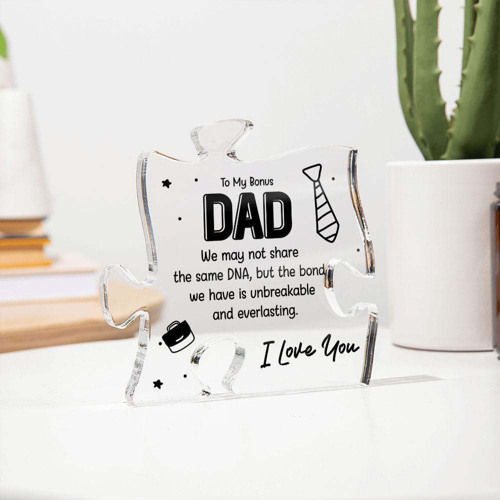 To my Bonus Dad - I Love You Acrylic Puzzle Plaque, Perfect for Fathers Day