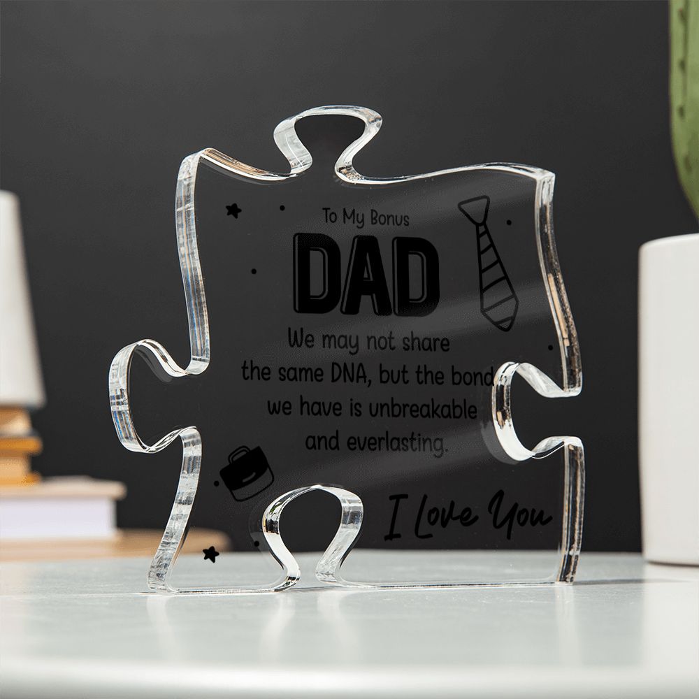To my Bonus Dad - I Love You Acrylic Puzzle Plaque, Perfect for Fathers Day