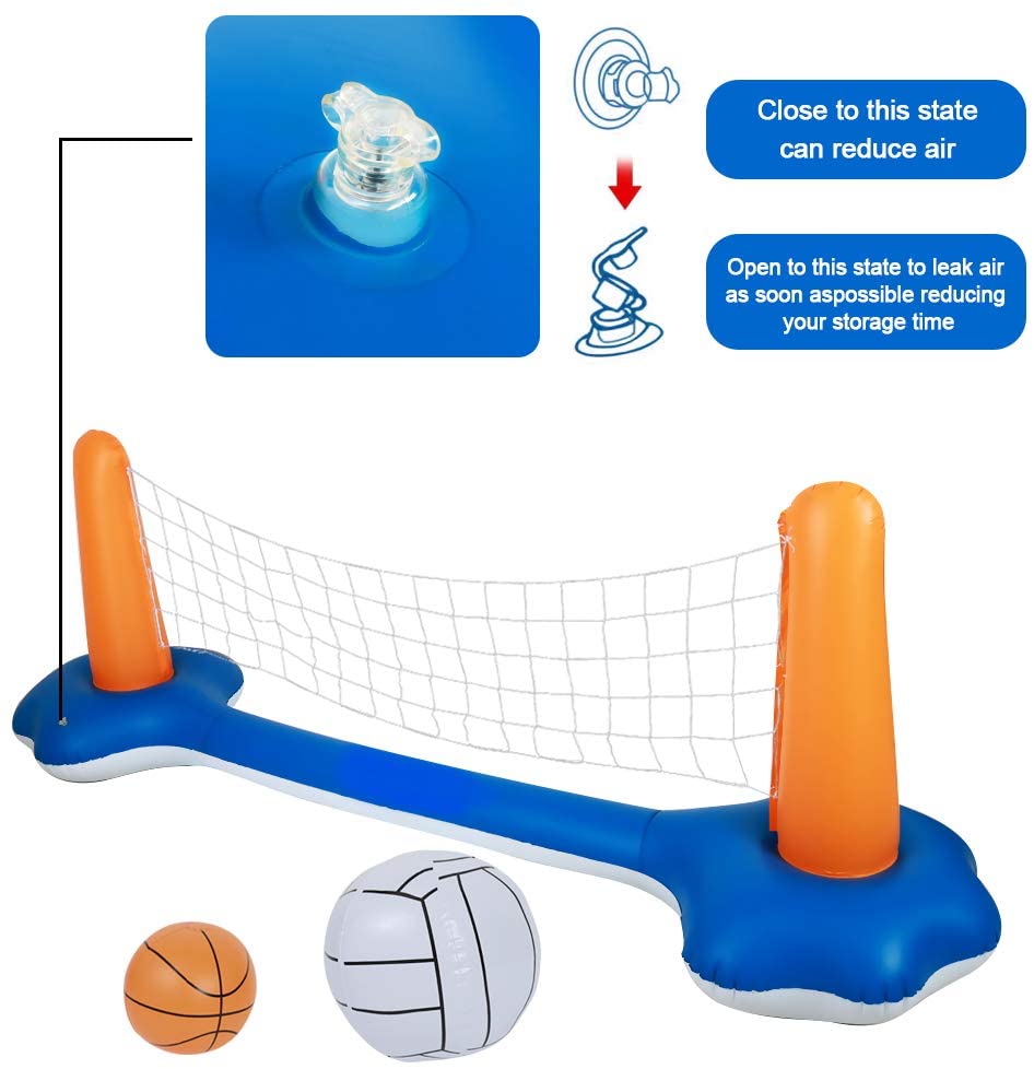Inflatable Pool Float Set Volleyball Net & Basketball Hoops