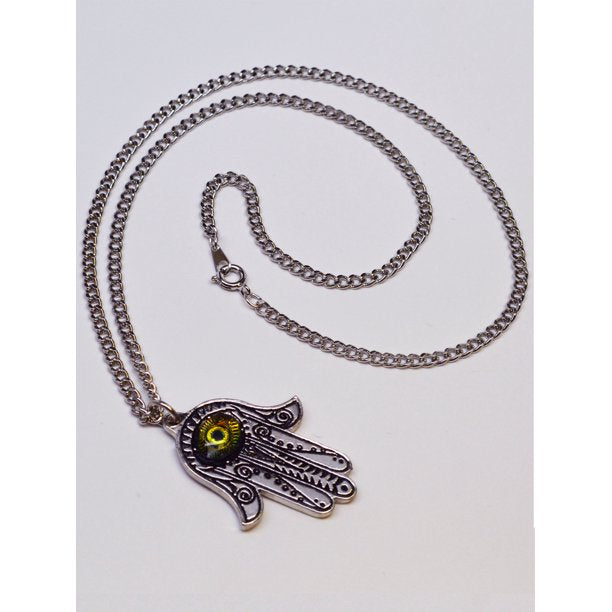 Lucky Hamsa Hand Amulet with Green Eye Pendant Necklace for Men/Women