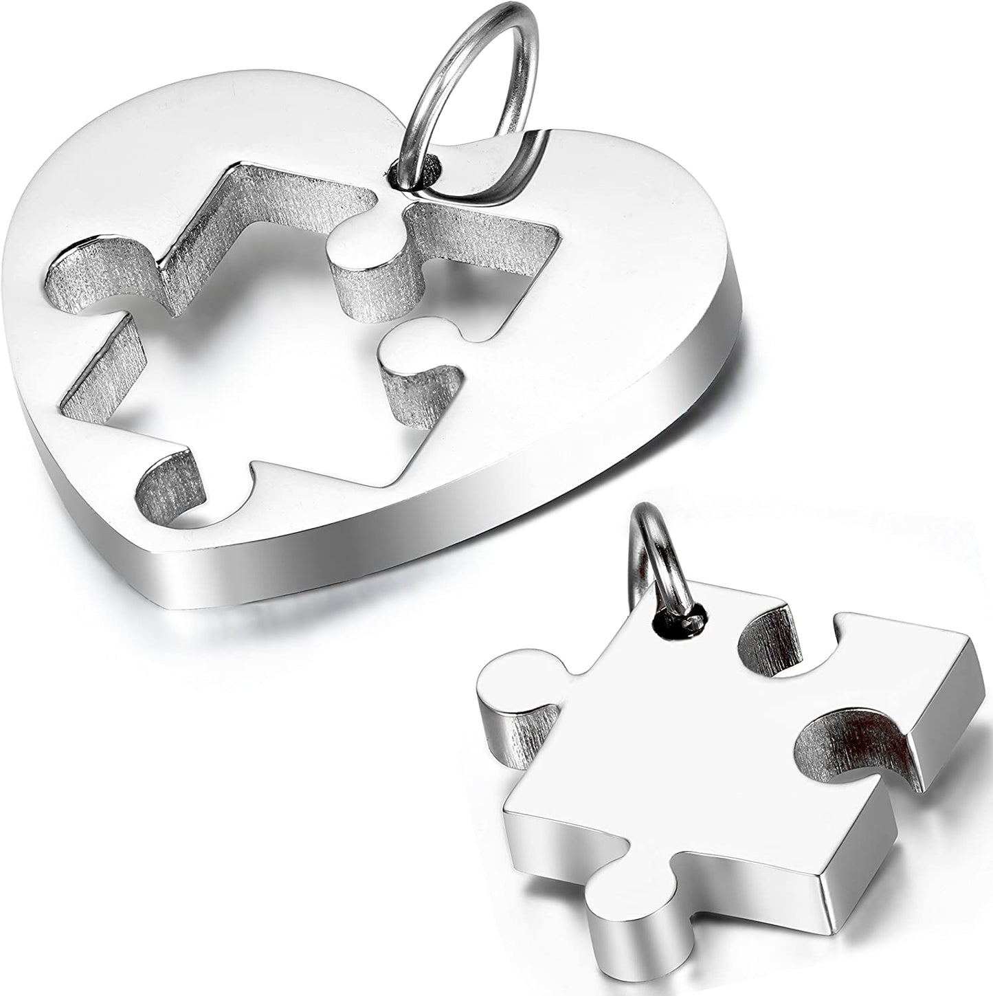 2 Pcs Love Heart Puzzle Matching Pendant Necklaces for Couples-Silver
