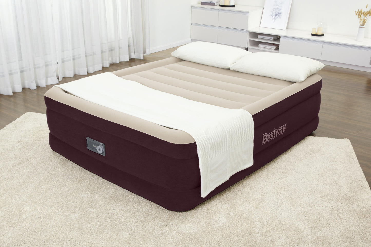 Maroon 20" Queen Air Mattress with Built-in Pump