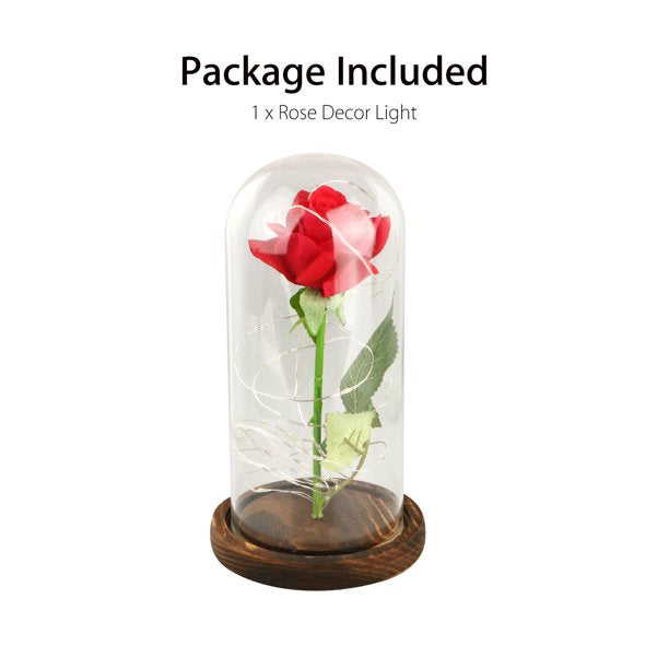 Enchanted Red Silk Rose, Beauty and the Beast Rose in A Light Dome Valentines Day Gift
