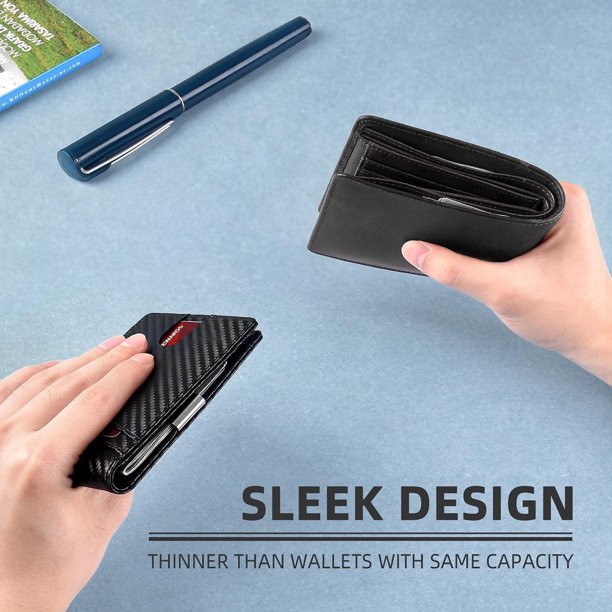 Wallet for Men Slim, Genuine Leather RFID Blocking Credit Card Holder w/ Money Clip, Black
