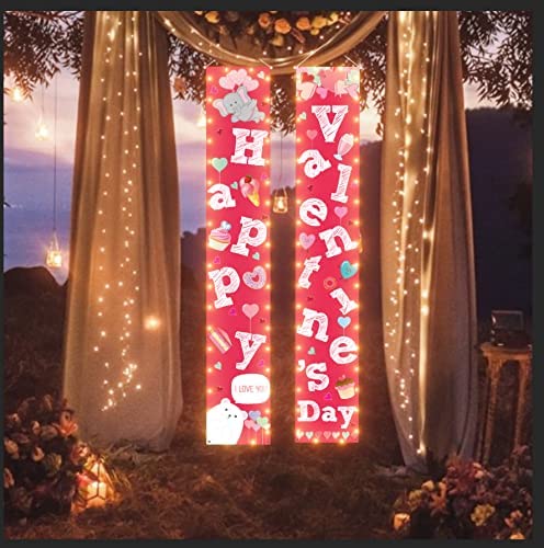 2PCS Valentines Day Decorations Lighted Banners Porch Signs Heart Love Hanging