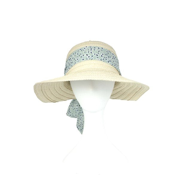 Laundry Women's Asymmetrical Straw Sun Hat w/ Printed Ribbon Scarf -Oatmeal