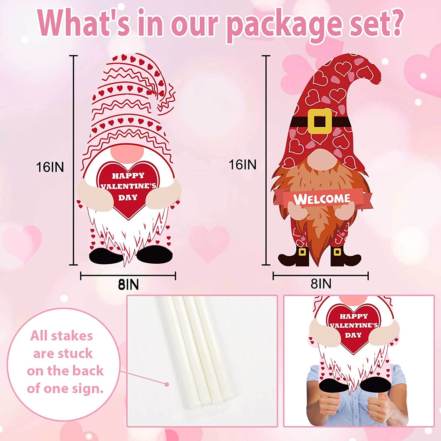 Valentines Day Decorations Outdoor Yard Signs - 2pcs Gnome Lawn w/ Stakes