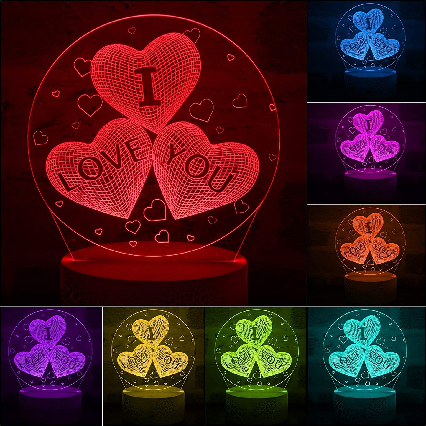 3D I Love You Night Light 16 Colors Change Sleep Lamp, Remote Touch