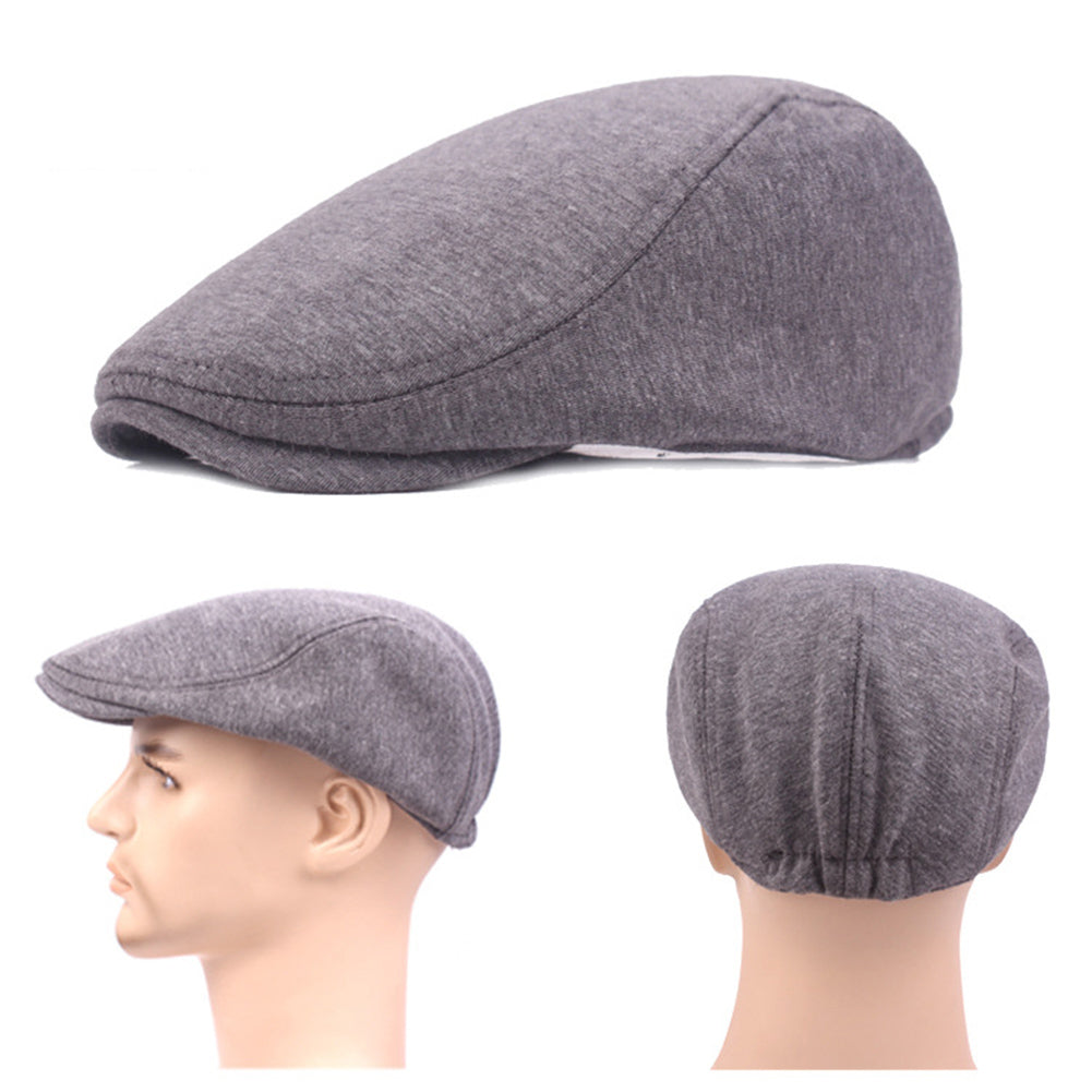 Vintage Men Solid Color Cotton Newsboy Cap Flat Beret Outdoor Sports Sun Hat