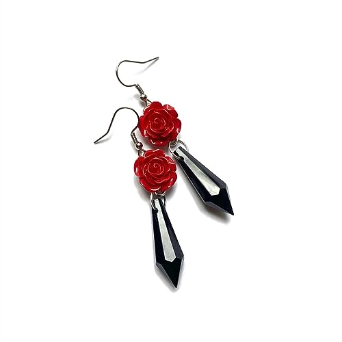Gothic Dark Bat Dangle Earrings Red Black Crystal Gems Bat Earrings Punk Rock Style Bat Animal Earrings