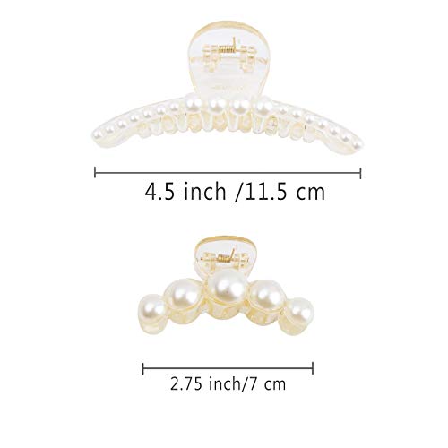 Large Metal Pearl Hair Claw Clips Gold Rhinestones for Women & Girls