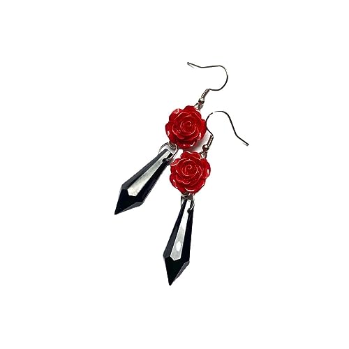 Gothic Dark Bat Dangle Earrings Red Black Crystal Gems Bat Earrings Punk Rock Style Bat Animal Earrings