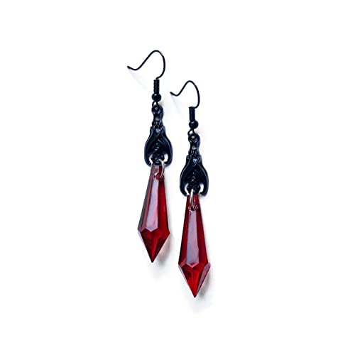 Gothic Dark Bat Dangle Earrings Red Black Crystal Gems Bat Earrings Punk Rock Style Bat Animal Earrings