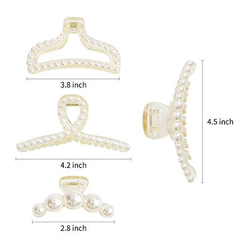 Large Metal Pearl Hair Claw Clips Gold Rhinestones for Women & Girls