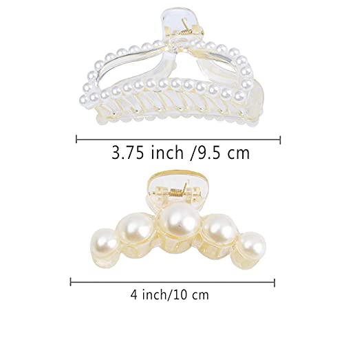 Large Metal Pearl Hair Claw Clips Gold Rhinestones for Women & Girls