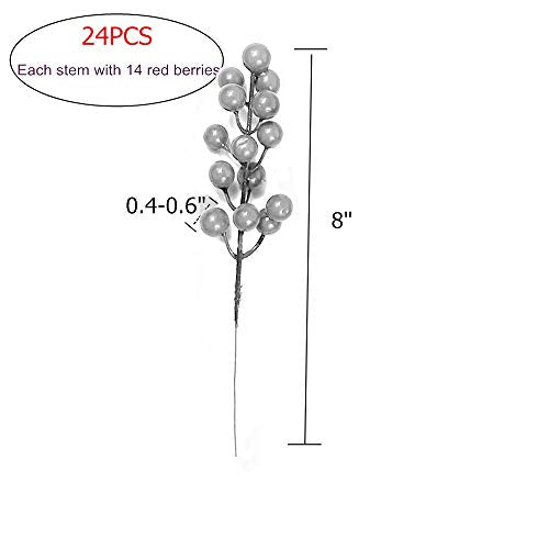 24 pcs Berries Stems for Christmas Ornaments