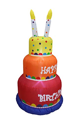 6 Foot Tall Happy Birthday Cake Inflatable w/ Candles Lighted Blowup Party Decoration