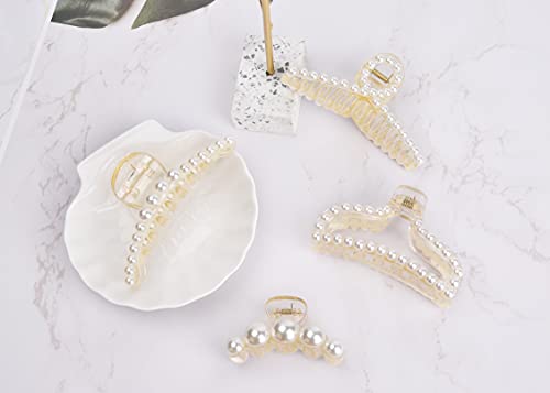 Large Metal Pearl Hair Claw Clips Gold Rhinestones for Women & Girls