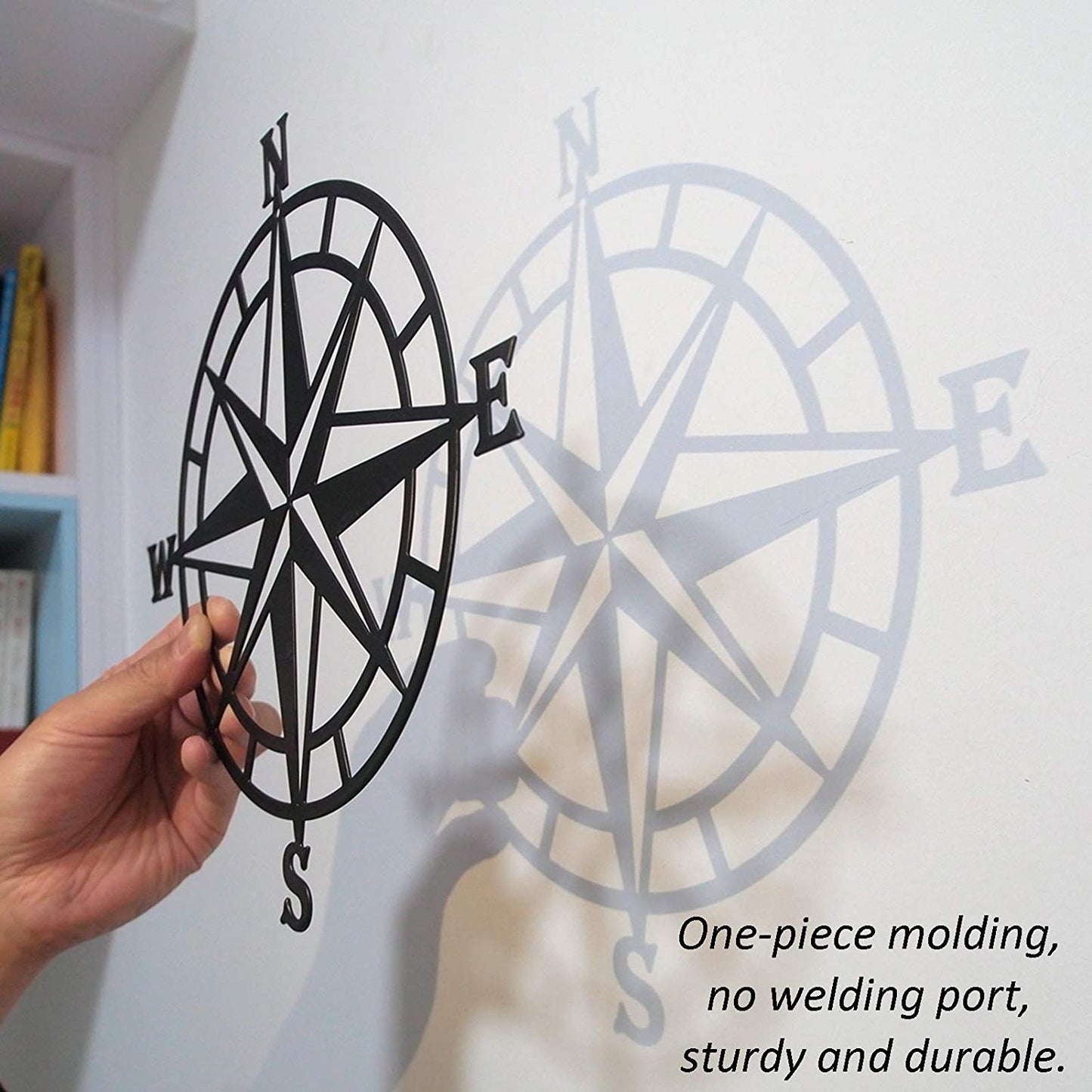 11 Inches Metal Decorative Nautical Compass Wall Decor, Living Room Bedroom (Black)