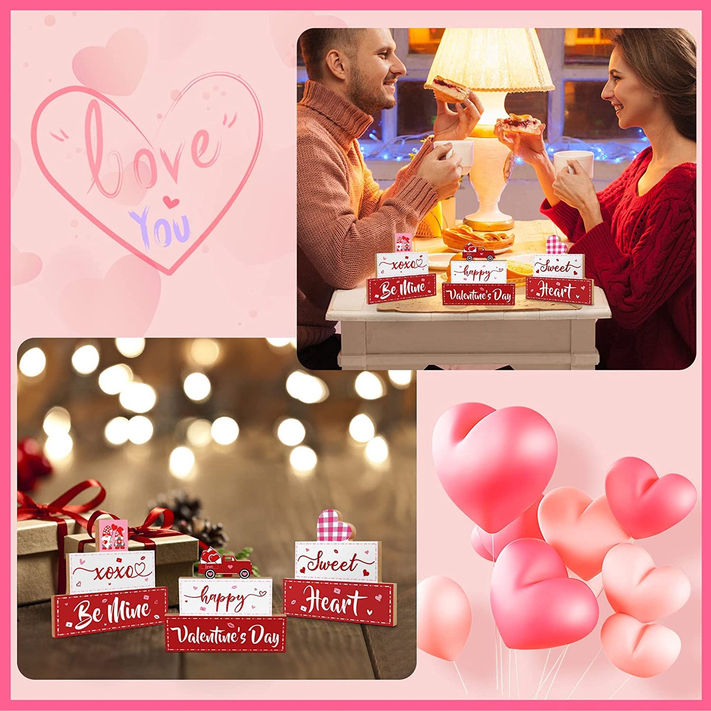 3 PCS Happy Valentine's Day Wooden Sign, XOXO Be Mine, Sweet Heart