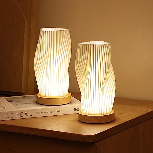 Bedside Lamp with Woodbase - Button Control Table Lamp for Bedroom 12 Way Dimmable Nightstand Lamp