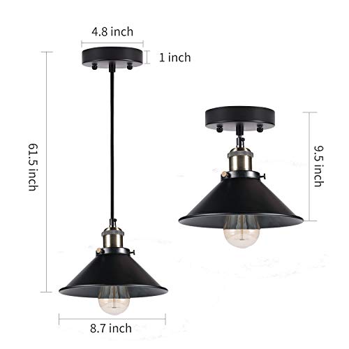 Industrial Pendant Lighting w/ Metal Rustic Bronze & Black Finish Fixture (3 Pack)