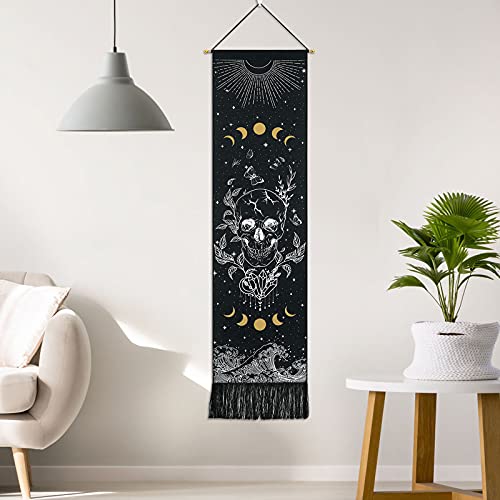 Skull Tapestry Moon Phase Tapestry Stars Starry Black Skeleton Tapestry Butterflies Tapestry