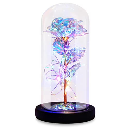 Enchanted Galaxy Light Up Butterfly Rose Gifts in Glass Dome