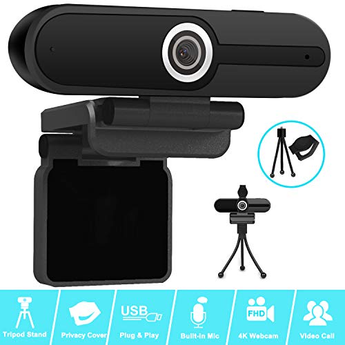 Webcam- 8MP HD Computer Camera w/ Microphone, Pro Streaming w/ Privacy Shutter & Tripod