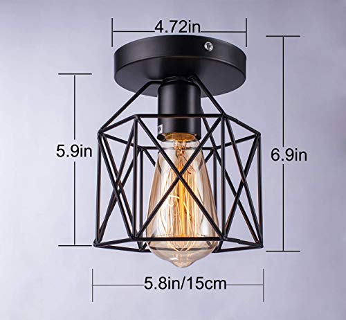 Semi Flush Mount Ceiling Light, E26 E27 Retro Black Industrial Ceiling Light Fixtures