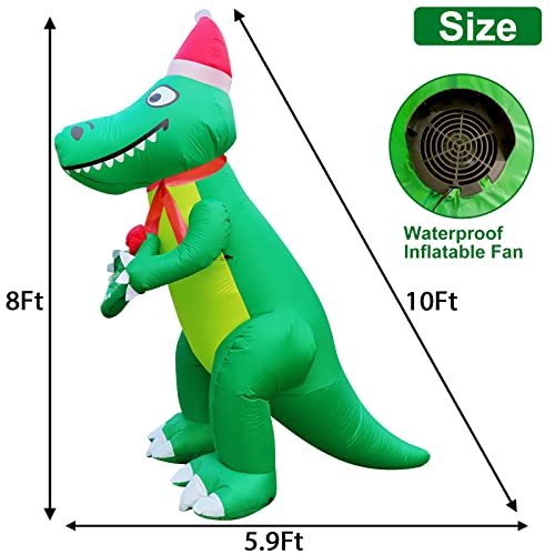 10 Ft Christmas Inflatables Dinosaur w/ LEDs