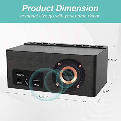 Wooden Digital Alarm Clock FM Radio,10W Fast Wireless Charger Station for iPhone/Samsung Galaxy 5