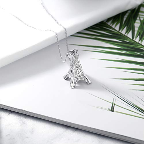 925 Sterling Silver France Eiffel Tower CZ Pendant Necklace for Women