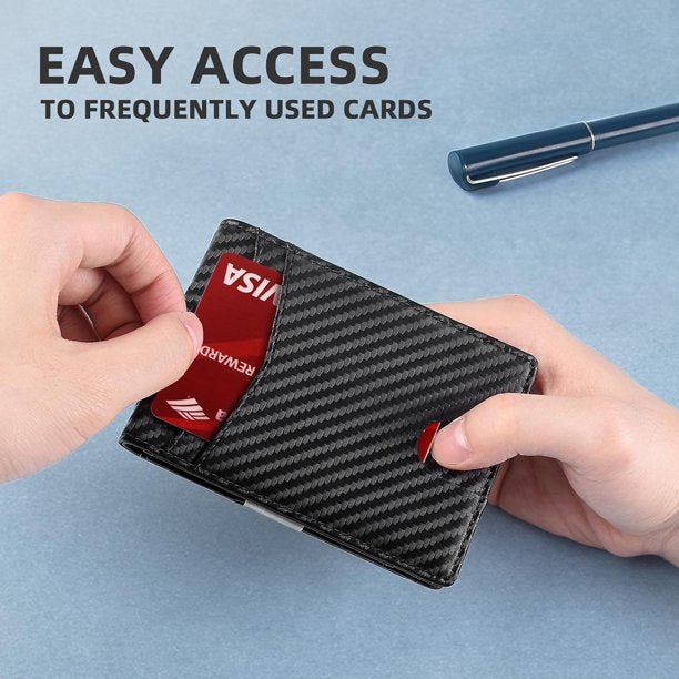 Wallet for Men Slim, Genuine Leather RFID Blocking Credit Card Holder w/ Money Clip, Black