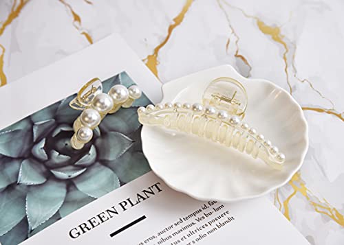Large Metal Pearl Hair Claw Clips Gold Rhinestones for Women & Girls