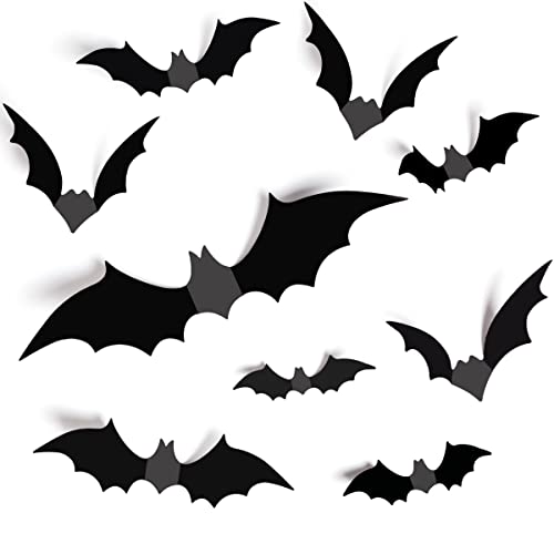 Bat wall Decorations Supplies, 64 Pcs Reusable PVC 3D Black Bats Stickers for Creepy