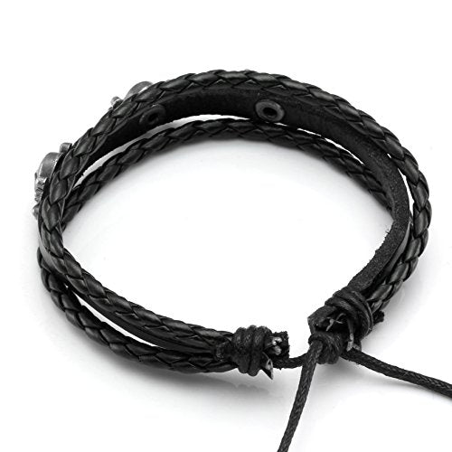6 Pcs Leather Punk Skull Braided Bracelet for Men/Women